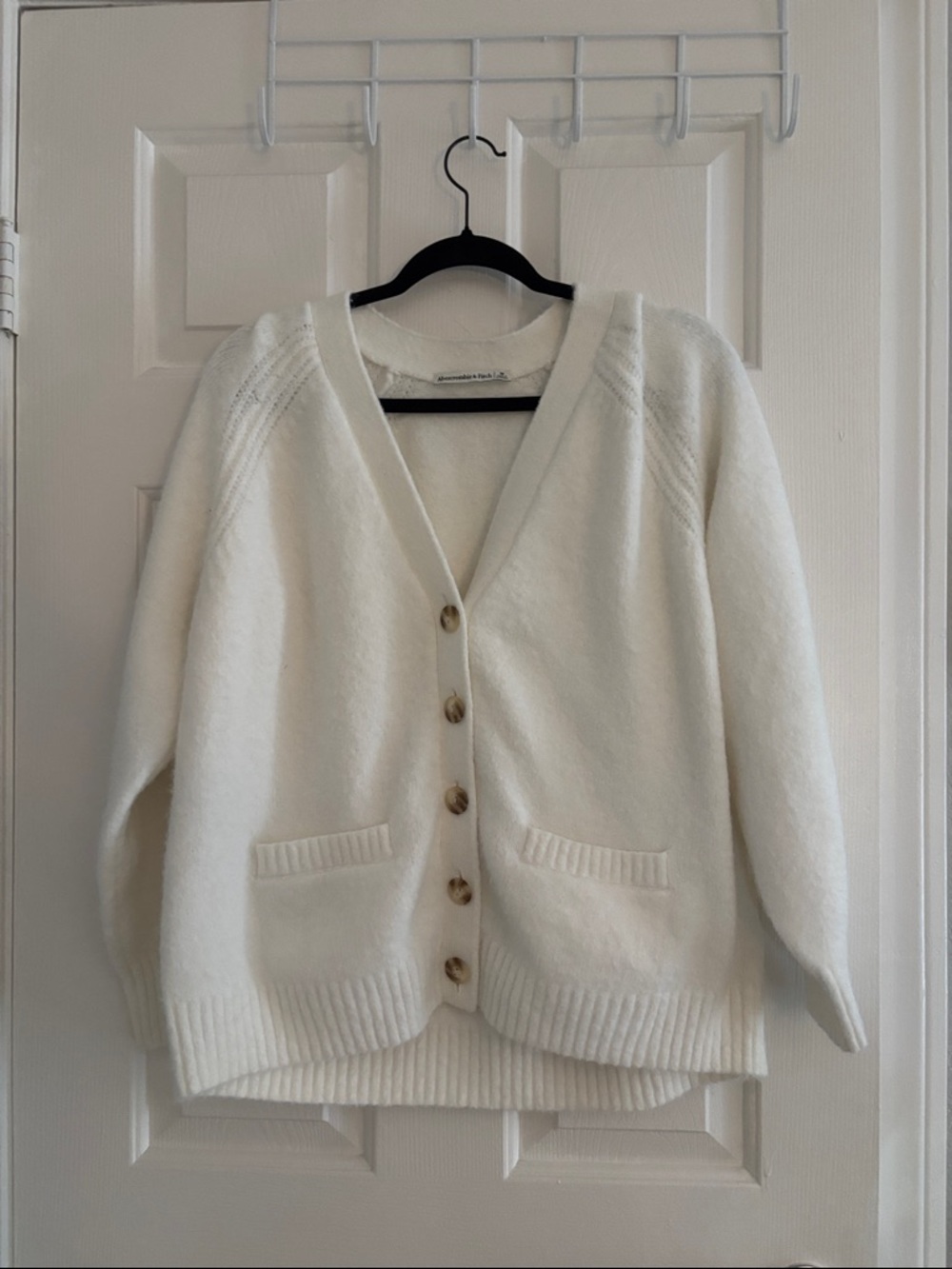 Abercrombie & Fitch Cream Button-Up V-Neck Cardigan